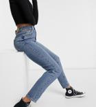 Stradivarius Organic Cotton Tall Slim Mom Jean With Stretch In Medium Blue-blues