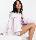 Asos Design Petite Oversized Acid Wash Jacket In Lilac-purple
