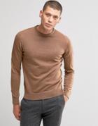 Farah Sweater In Merino Wool Slim Fit In Camel - Tan