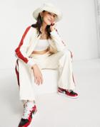 Topshop Tricot Sporty Track Jacket With Red Stripe In Ecru - Part Of A Set-white