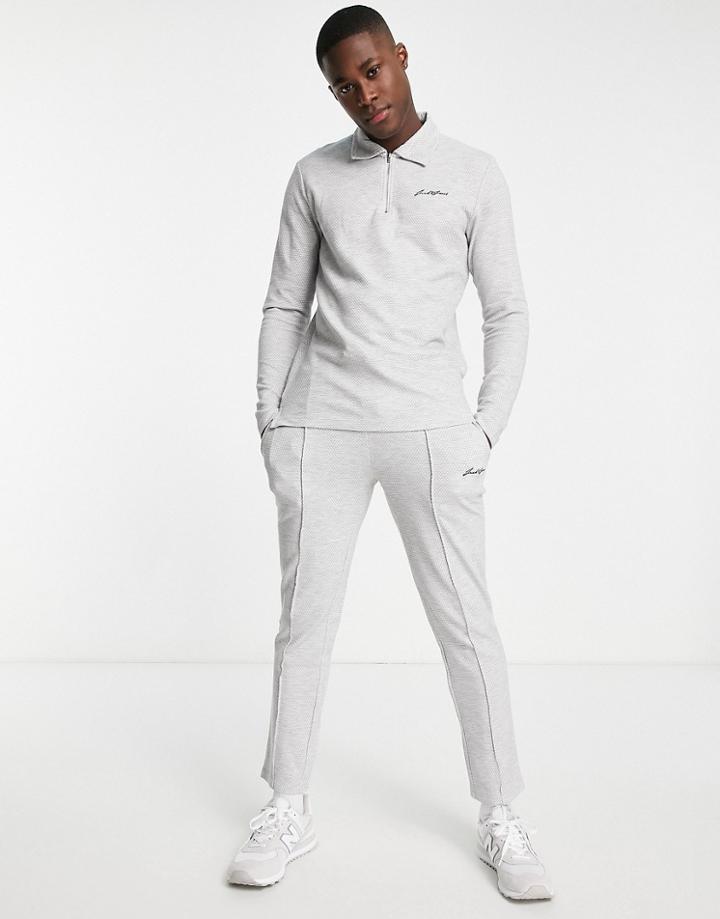 Jack & Jones Half Zip Polo Tracksuit With Pleated Sweatpants In Gray