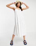 Asos Design Eyelet Strappy Midi Dress With Drop Waist In White