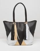 Yoki Fashion Shopper Bag With Metallic Patch - Black