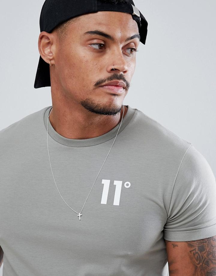 11 Degrees Muscle Fit T-shirt In Beige With Logo - Beige