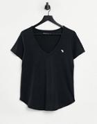 Abercrombie & Fitch Short Sleeve V Neck Logo T Shirt In Black