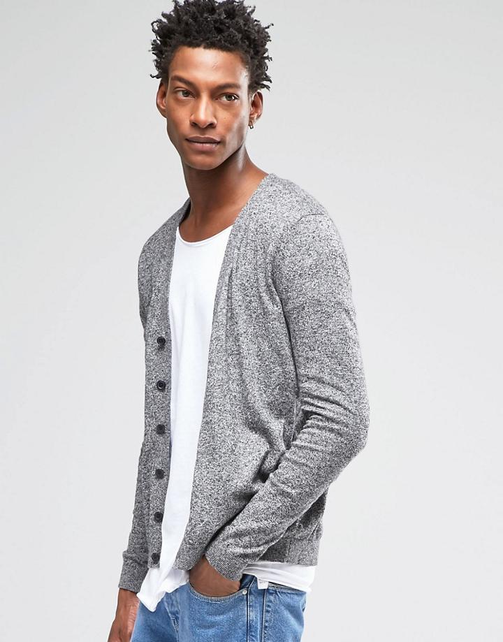 Asos Cardigan In Black And White Twist Cotton - Black
