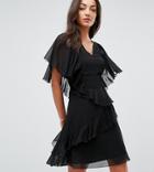 Asos Tall V Neck Ruffle Mini Dress-black