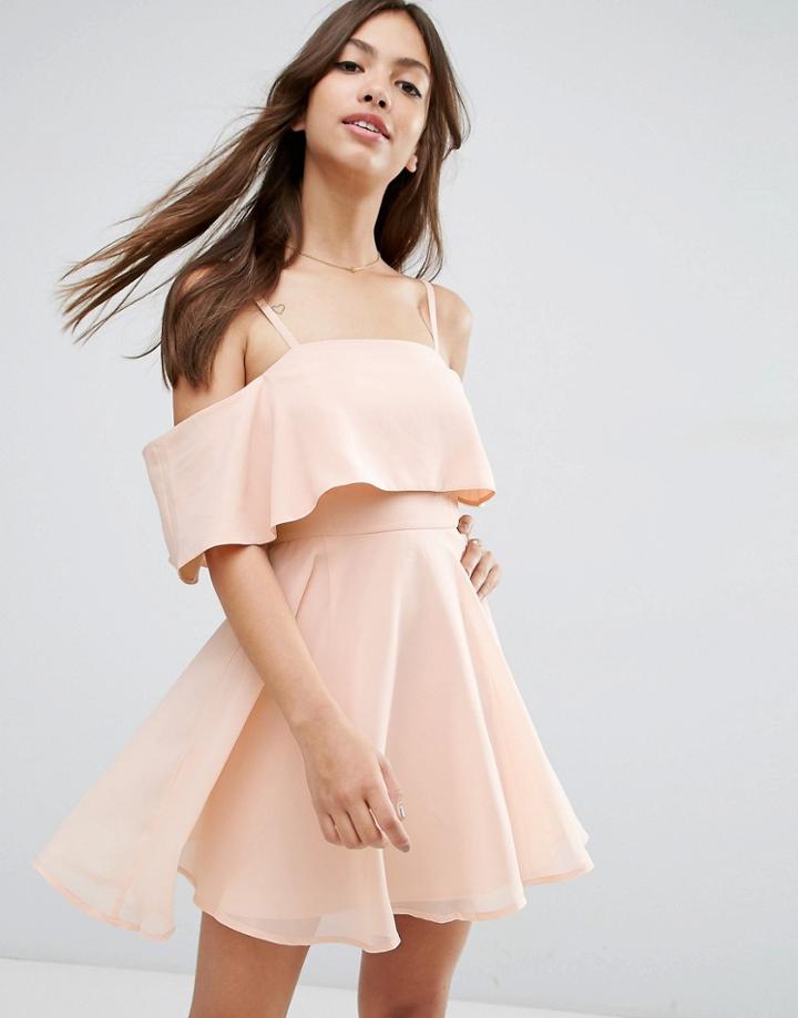 Asos Cold Shoulder Mini Dress - Nude