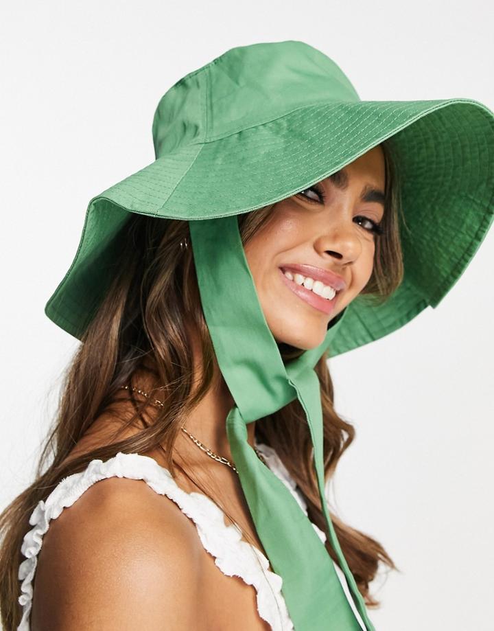 Asos Design Fisherman Bucket Hat With Ties In Green