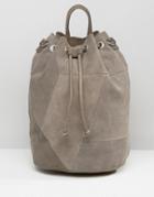 Pieces Drawstring Suede Backpack - Gray