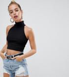 Asos Design Petite Polo Neck Crop Top In Rib In Black - Black