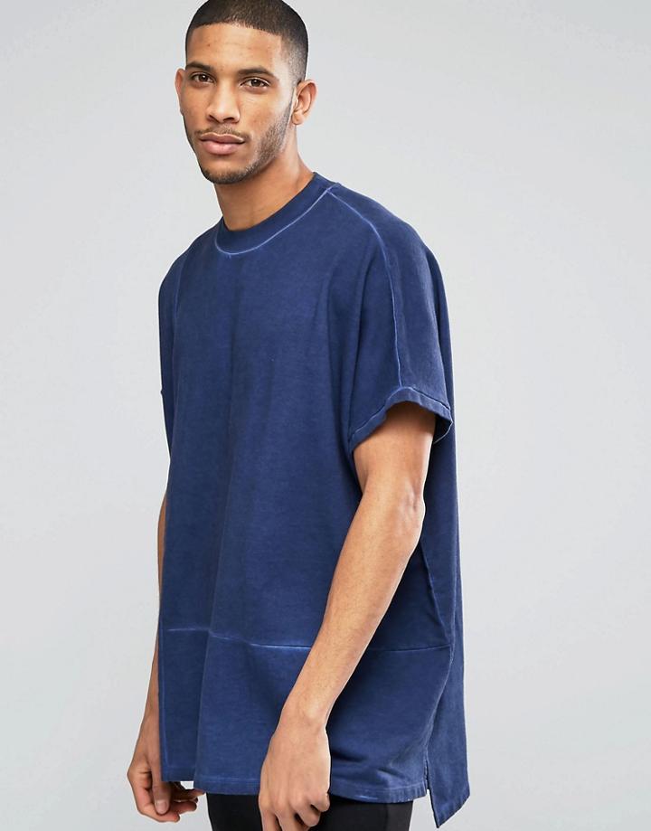 Asos Extreme Oversized Longline Sweatshirt With Indigo Wash - Blue