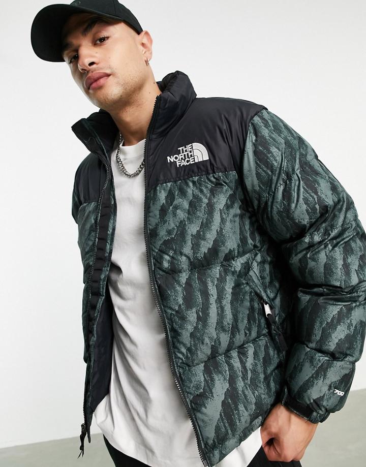 The North Face 1996 Retro Nuptse Tiger Print Jacket In Green