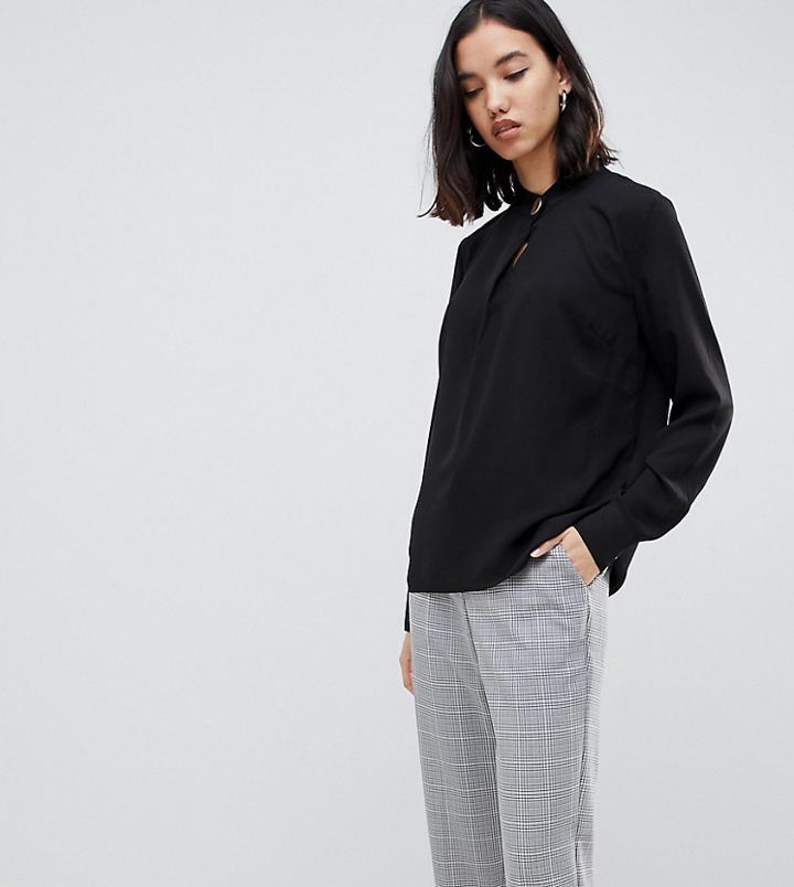 Warehouse Blouse With Keyhole Button Detail In Black - Black