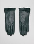 Barney's Originals Real Leather Gloves With Pleated Detail - Green
