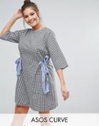 Asos Curve Gingham Shift Dress With Bow Details - Multi