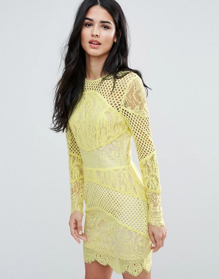 Forever Unique Block Lace Mini Bodycon Dress - Yellow