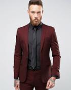 Asos Super Skinny Suit Jacket In Burgundy Twist - Red