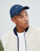 Asos Baseball Cap In Navy Faux Suede With Nobody Cares Embroidery - Blue