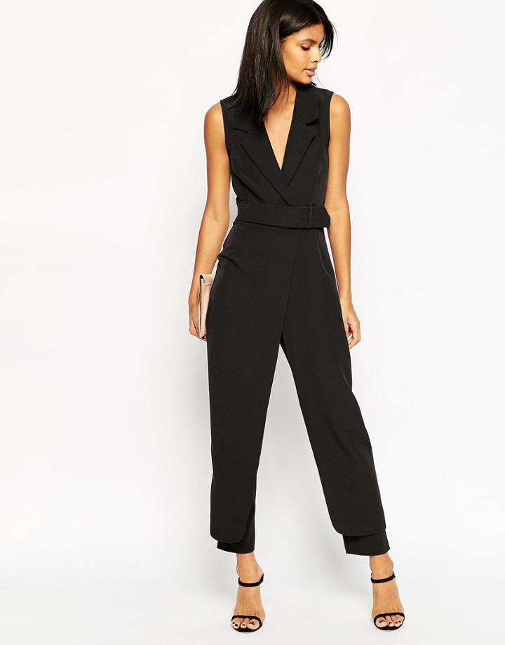 Asos Jumpsuit With Collar And Belted Waist - Black