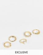 Reclaimed Vintage Inspired Mixed Ring Pack In Gold And Faux Pearl