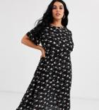 Daisy Street Plus Midi Dress With Tie Back Detail In Floral-black