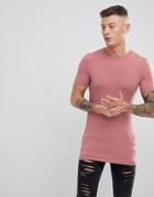 Asos Design Longline Muscle Fit T-shirt With Crew Neck In Pink - Pink