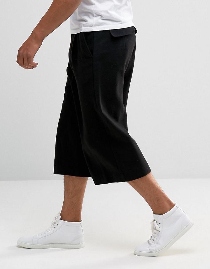 Asos Wide Leg Culotte Smart Pants With Side Adjuster In Black - Black