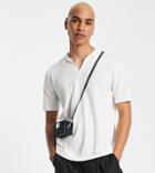 Asos Design Knitted Notch Neck Polo Shirt In White