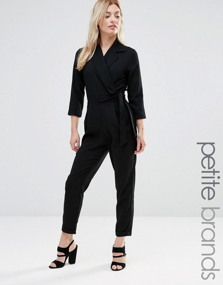 Alter Petite Tailored Wrap Front Jumpsuit With Tie Belt - Black