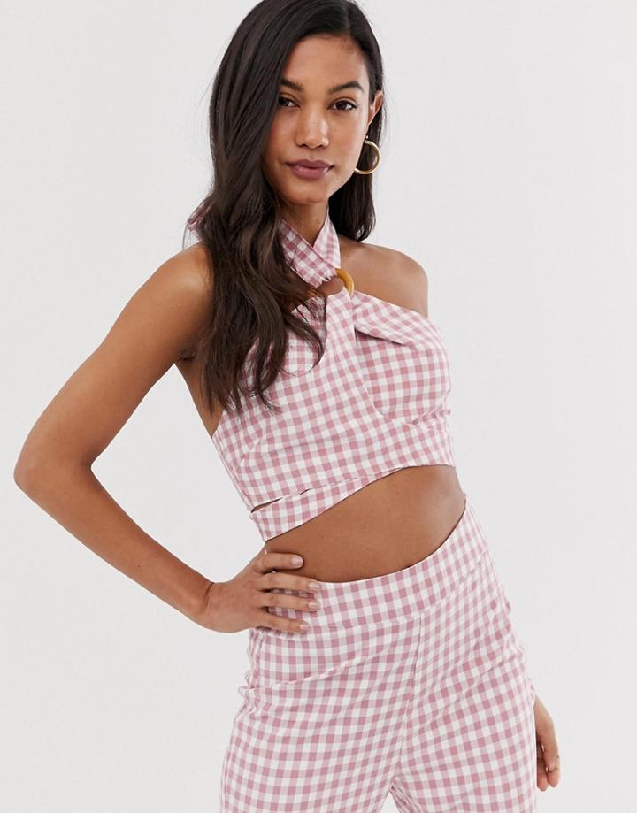 Fashion Union Crop Top With Ring Detail In Gingham Two-piece-pink