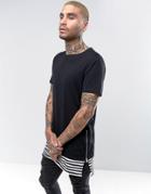 New Look Longline Layered T-shirt With Side Zips In Black - Black