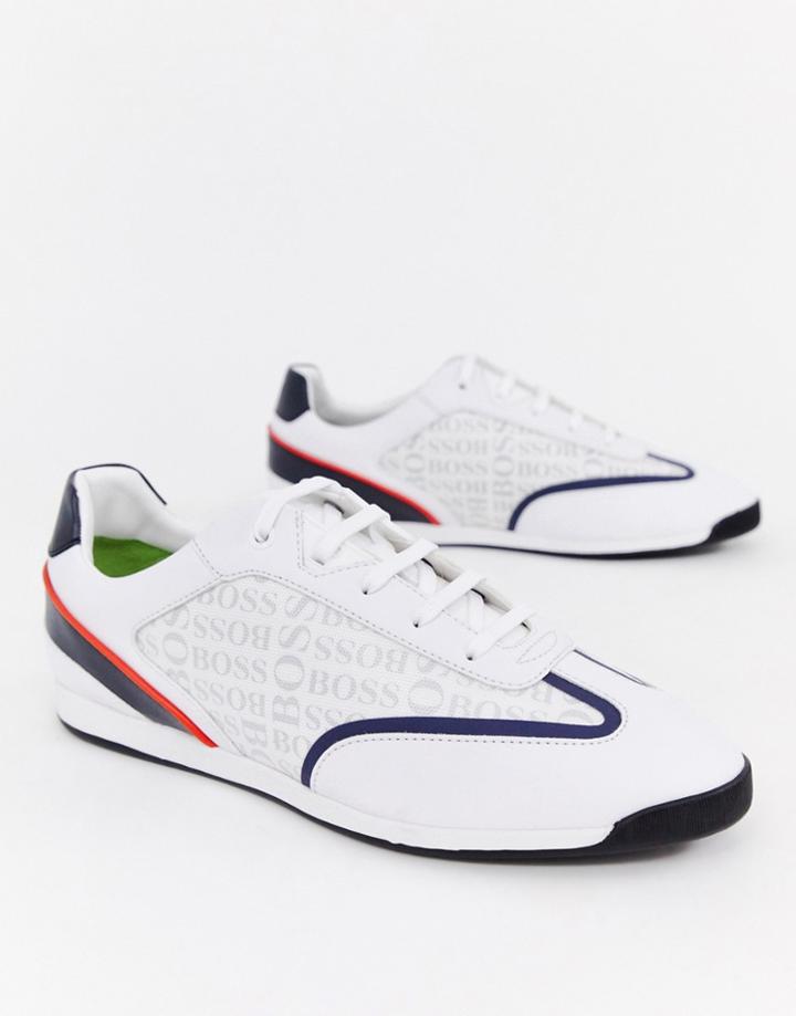 Boss Maze All Over Logo Sneakers In White - White