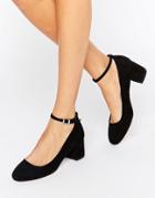 Faith Alexa Ankle Strap Black Mid Heeled Shoes - Black