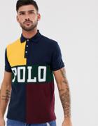 Polo Ralph Lauren Large Logo Color Block Pique Polo Custom Regular Fit In Navy Multi