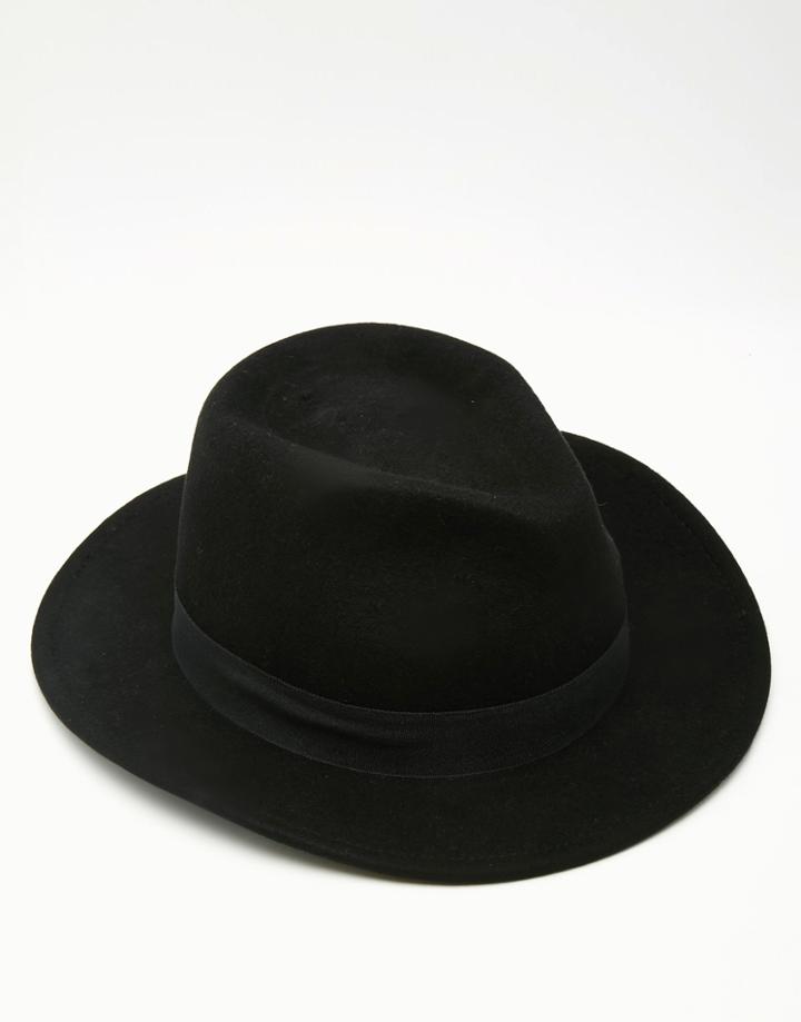 Gregory's Wide Brim Fedora Hat With Black Band - Black