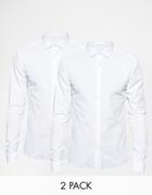 Asos Skinny Shirt 2 Pack In White With Long Sleeves Save 15% - White