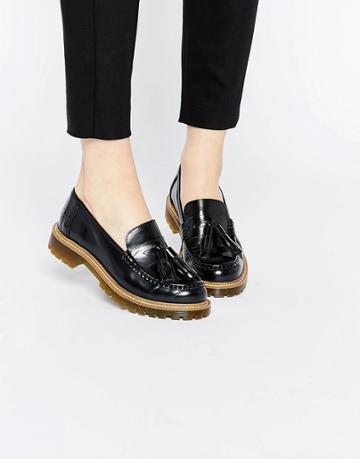 Bronx Black Leather Tassel Loafer Flat Shoes - Black