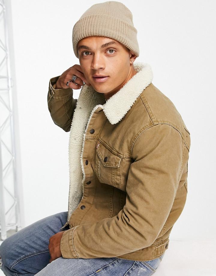 Levi's Type 3 Sherpa Lined Denim Trucker Jacket In Tan-neutral