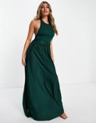 Asos Design Halter Belted Pleated Maxi Dress In Forest Green