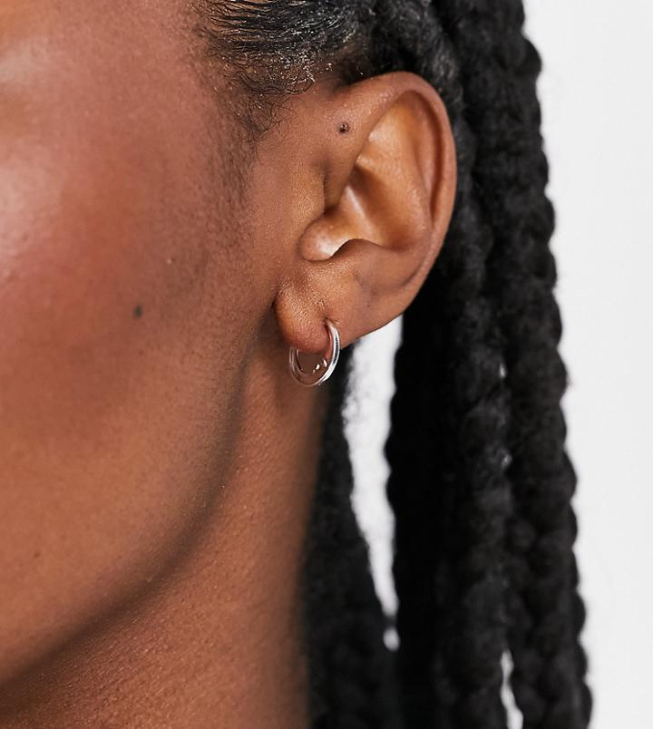 Asos Design Sterling Silver Hoop Earrings In Moon Design