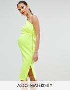 Asos Maternity One Shoulder Scuba Deep Fold Midi Dress With Exposed Zip - Yellow