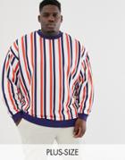 Asos Design Plus Oversized Sweatshirt In Multi Colored Stripes-white