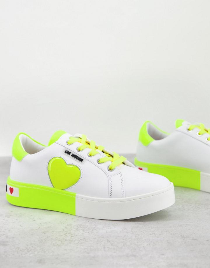 Love Moschino Heart Flatform Sneakers In Yellow And White
