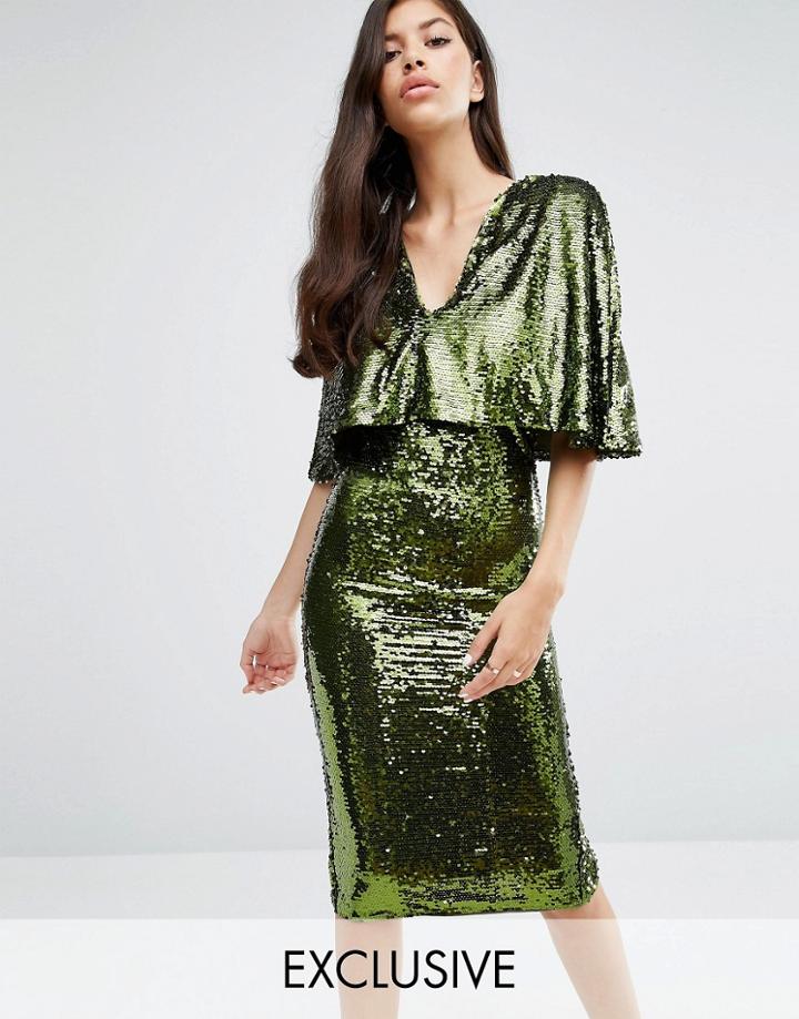 Club L Overlay Midi Dress In Sequin - Green
