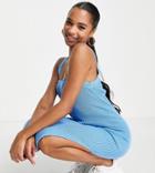 Asos Design Petite Knit Square Neck Midi Dress In Blue