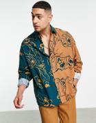 Asos Design Boxy Oversized Shirt With Horse Print-green