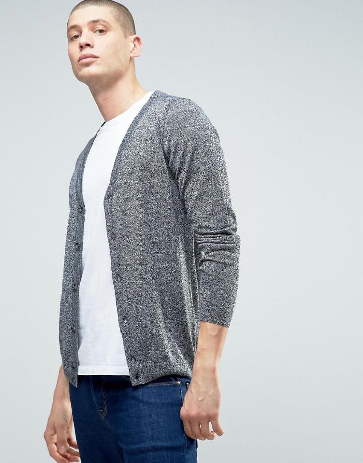 Asos Merino Wool Cardigan In Black Twist - Gray