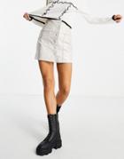 Topshop Button Up Pu Skirt In Ecru-white