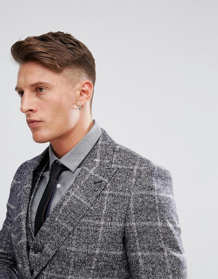 Moss London Skinny Suit Jacket In Fleck Check-gray